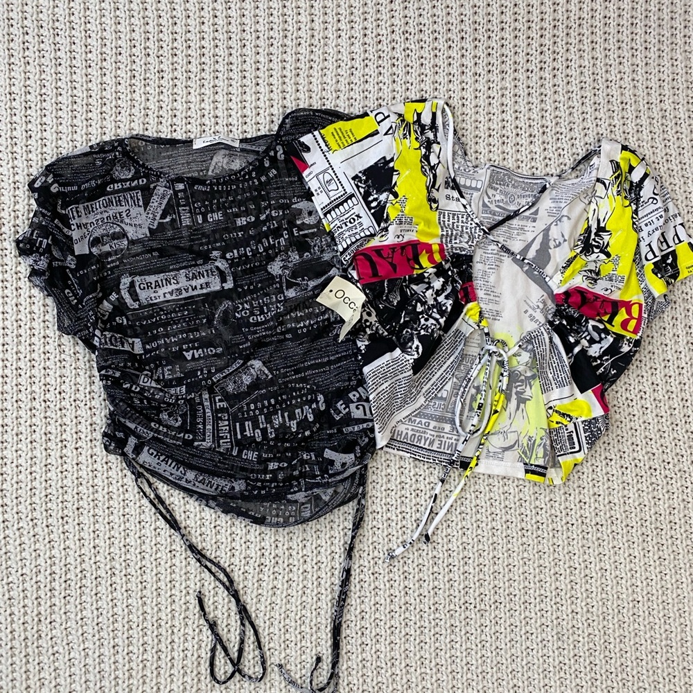 Y2K Graphic Print Crop Top Set